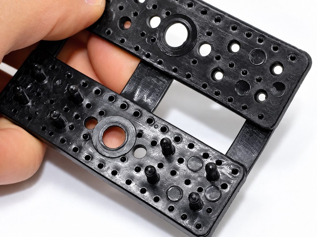 Piezas de plástico inyectadas de Derit Plast, sostenidas en una mano